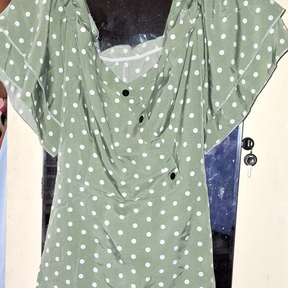 Green OFF SHOULDER Polka Dot Button-Up Blouse Sz 14W New , Free Shipping - Picture 1 of 5